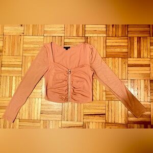 Zipper Front Top with Mesh sleeves